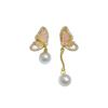 Korean temperament gentle asymmetrical crystal butterfly earrings, new trendy light luxury niche design pearl stud earrings women