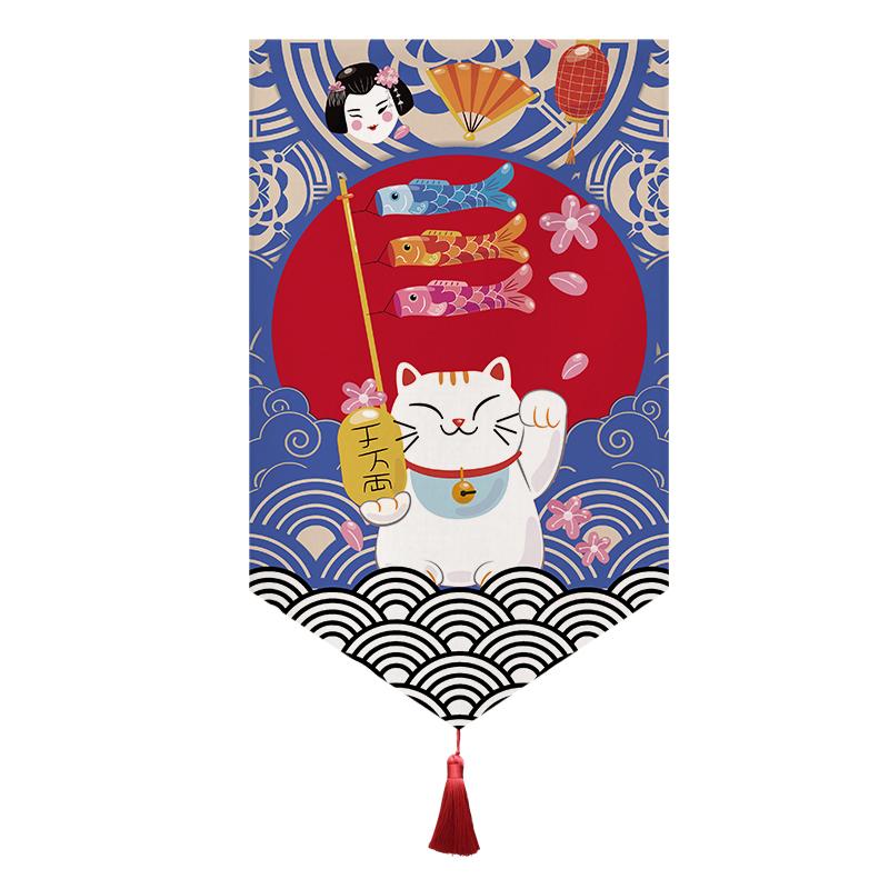 Japanese Short Curtain Doorway Noren Sushi Shop Triangle Flag Kitchen Home Decor Drapes Ramen Restaurant Hanging Half-Curtain