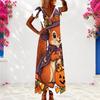 Women Plus Size V Neck Short Sleeve Colorful Printed Long Dress