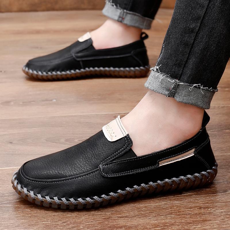 Foreign trade large size handmade men's shoes one pedal Doudou shoes men's soft-soled driving shoes fashion casual leather shoes