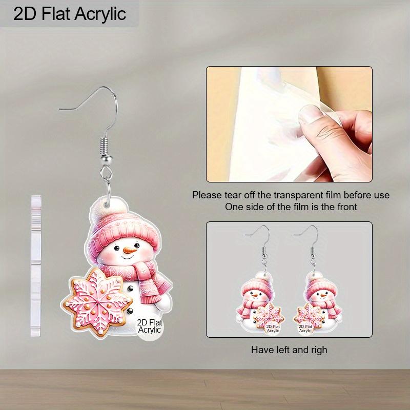2D Flat Acrylic Cute Pink Snowman Snowflake Pendant Earrings Women's Christmas Jewelry Holiday Party Accessories