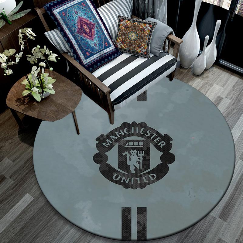 Manchester United Football Club Round Area Rug,Carpet Rug for Living Room Bedroom Sofa Playroom Decor,Non-slip Floor Mat