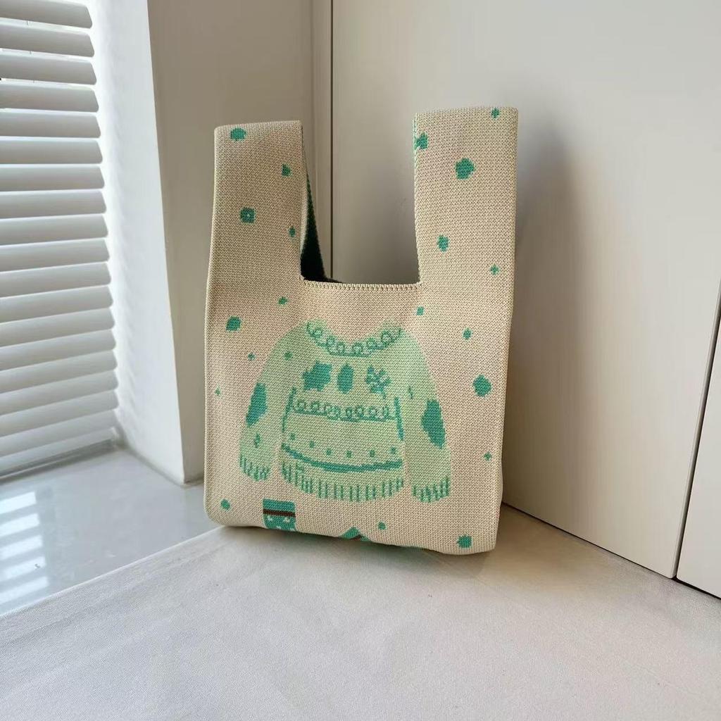 Versatile Cute Cartoon Knitted Tote: Large Capacity Fashion Handbag & Gift Bag