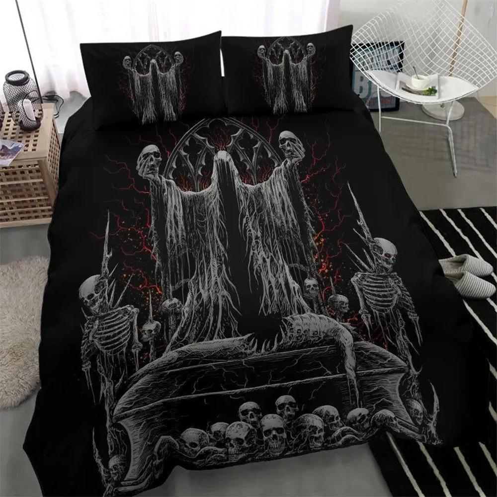Skull Chevalier Duvet Cover Set King Size Horror Skeleton Bedding Set Day Of The Death Comforter Cover 2/3pcs For Boys Men Gifts