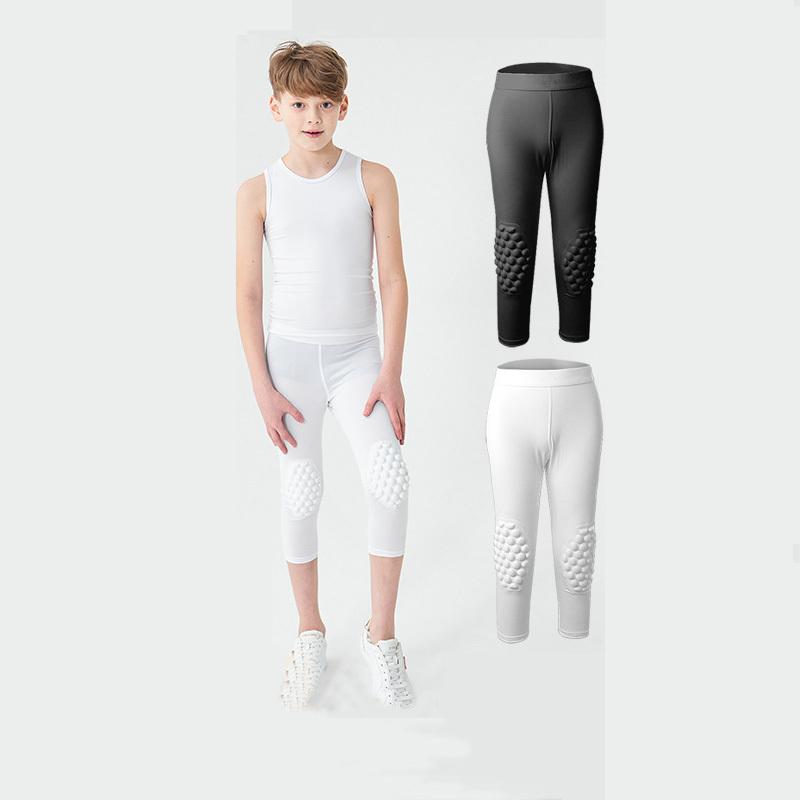 Children Sports Anti-collision Pants Compression Knee Protector 3/4 Length Leggings Football Basketball Kids Training Sportswear