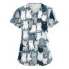 Top da Lavoro da Donna con Scollo a V, Manica Corta, Spacchi Laterali e Tasche, Stampa Animalier, Camice Medico, Vestibilità Comoda