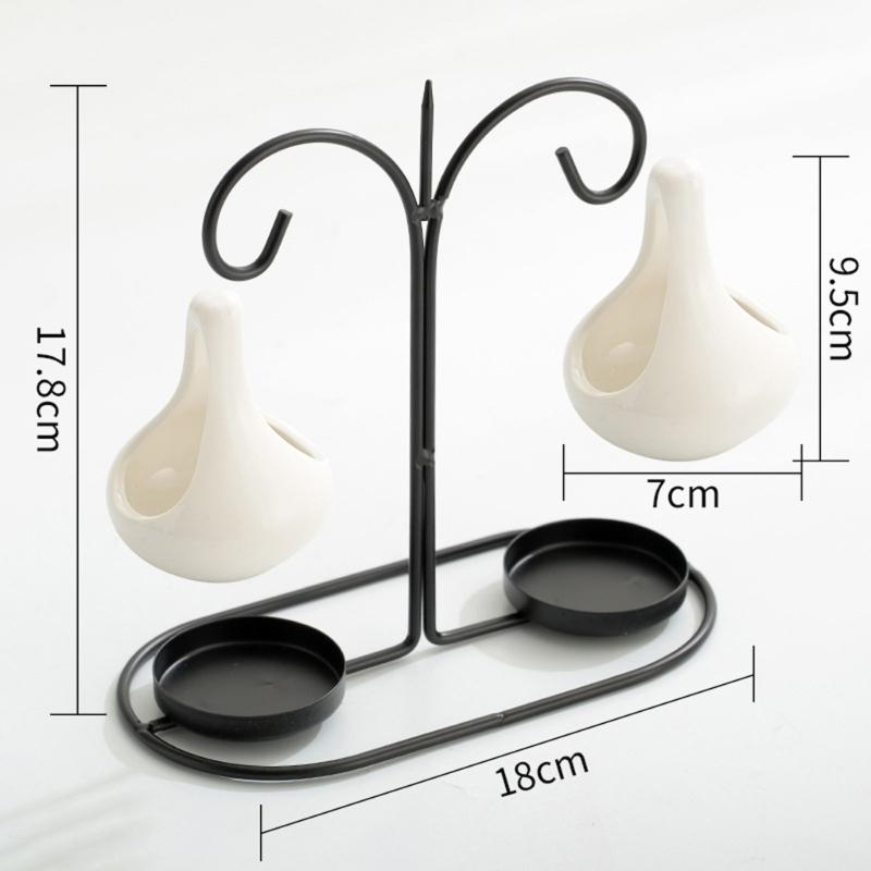 Double Ceramics Pot Hanging Essential Oil Burners Metal Tealight Holder Rack for Bedroom and Living Room Table Decors