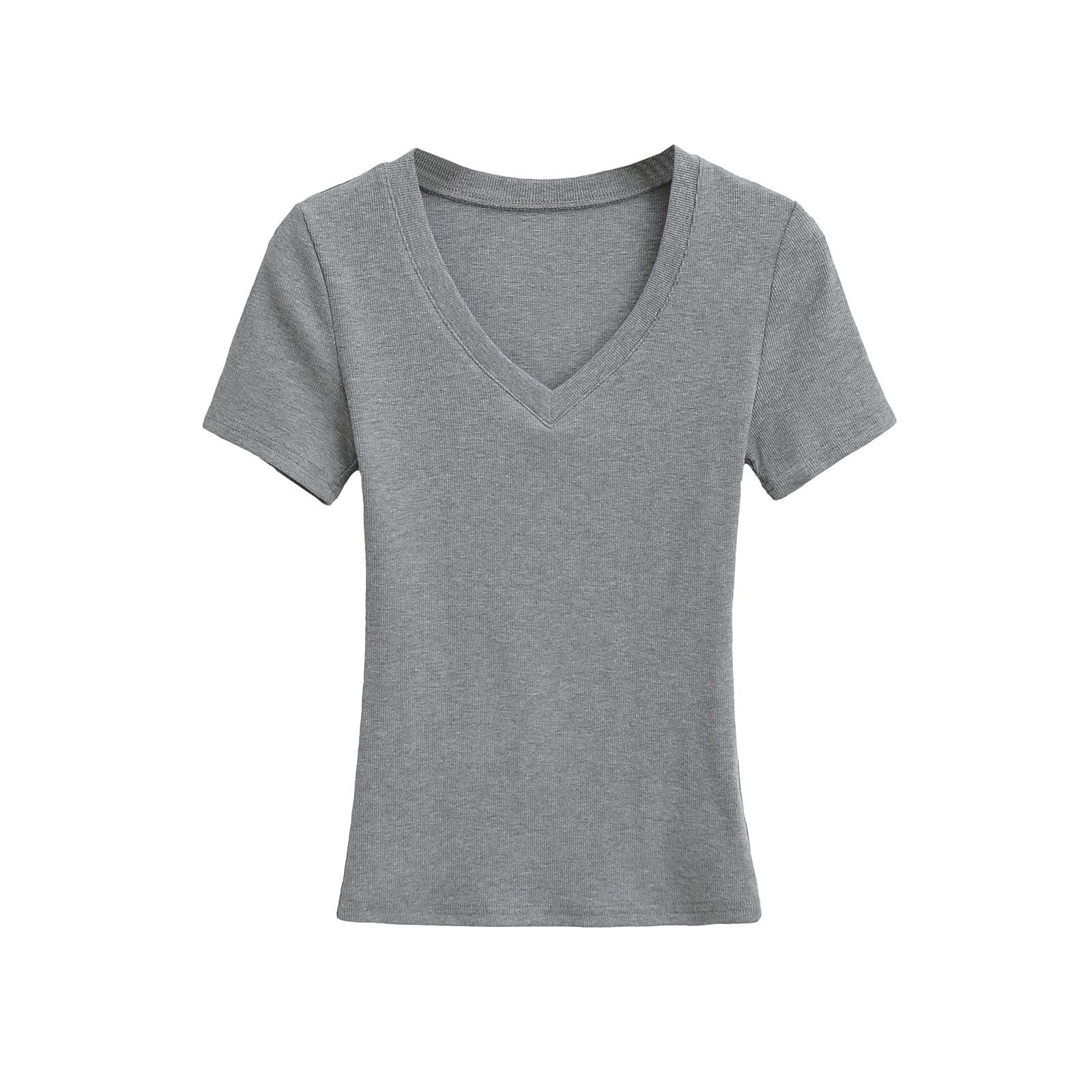 

Острый топ с глубоким V-вырезом, в рубчик, облегающий - Весна/Лето 2025 Small серый