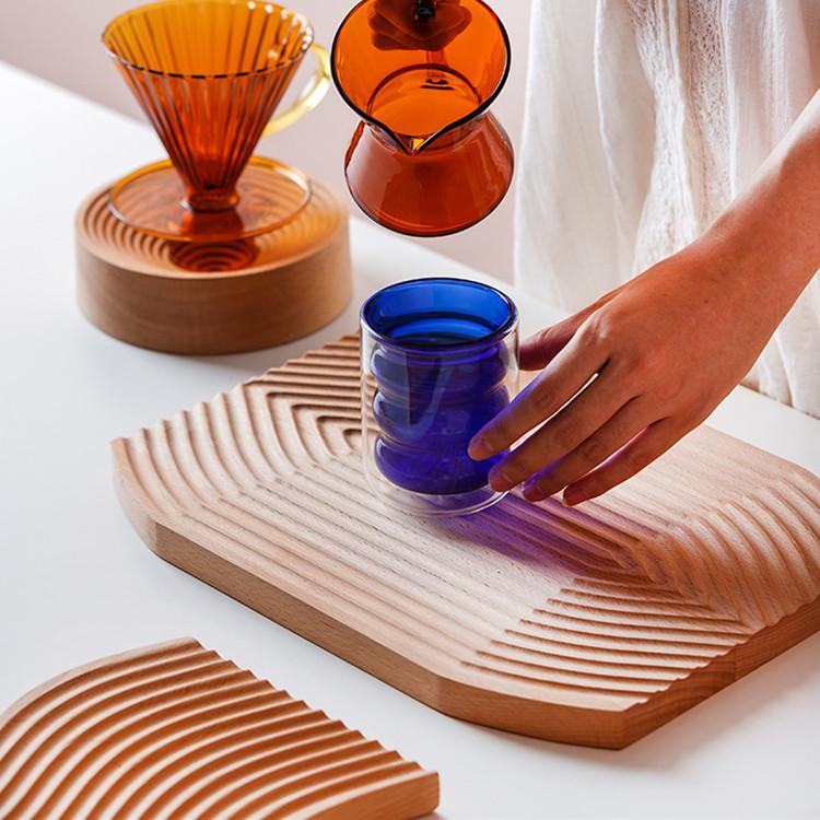 Japanese Beech Wood Ripple Pattern Chopping Board & Tray for Boiling Tea, Cake, Bread, and Creative Decor.