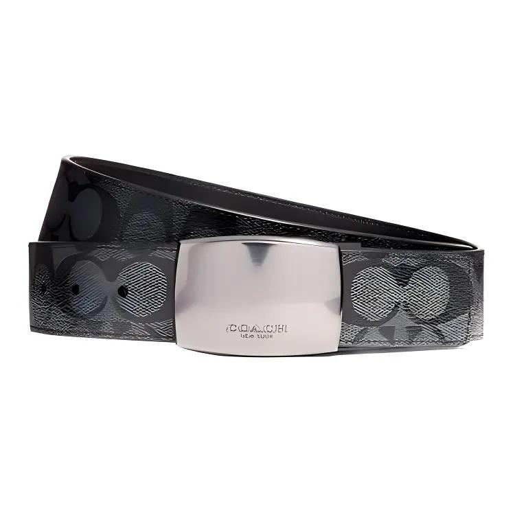 COACH PVC Polyvinyl Chloride Leather Belts Men's Width 3.5cm (Unisex) Leather Belts 22540 BKBK