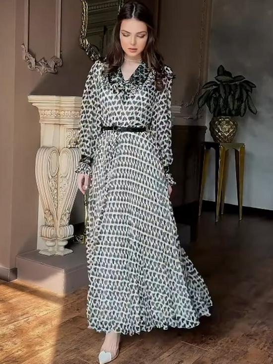 2025 European-American Summer Print Slim Waist Belted Shirt Dress for Women