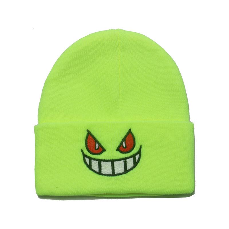 Beanie anime cartoon big mouth red eyes embroidery knitted hat pullover thermal hat autumn and winter wool hat female