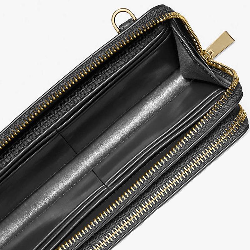 Michael Kors Jet Set Gold Metal Logo Adjustable Detachable Shoulder Strap Pebbled Leather Shoulder Bag Large Women's Black