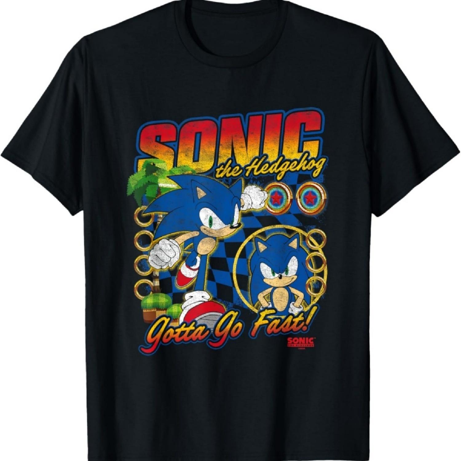 Футболка с потертым портретом Соника Ежика «Надо двигаться быстро» S разноцветный