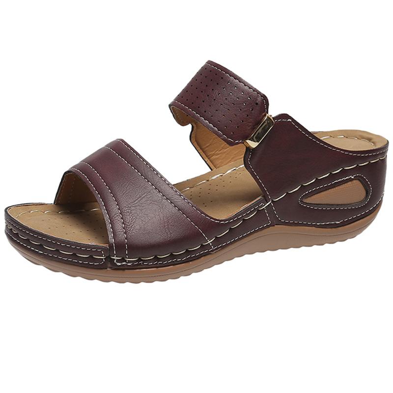 

Lucyever Большие размеры Клин каблук Тапочки женские 2024 Лето Мягкие сандалии на платформе женские Vinatge Нескользящие пляжные шлепанцы женские 36 вино красного