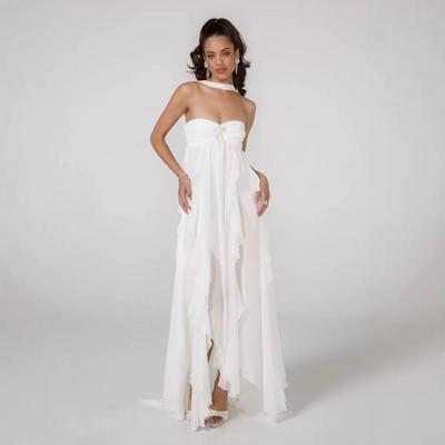 Women Summer Sleeveless Maxi Dress Irregular Ruffled Backless Party Cocktail Long Dress Sexy Y2k Going Out Dress