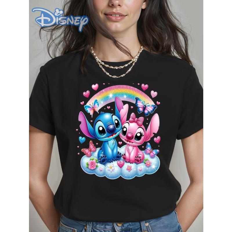Disney Stitch Angel Creative T-shirt Cotton Summer Women's New Plus Size T-shirt Loose Casual Short Sleeve Versatile Top