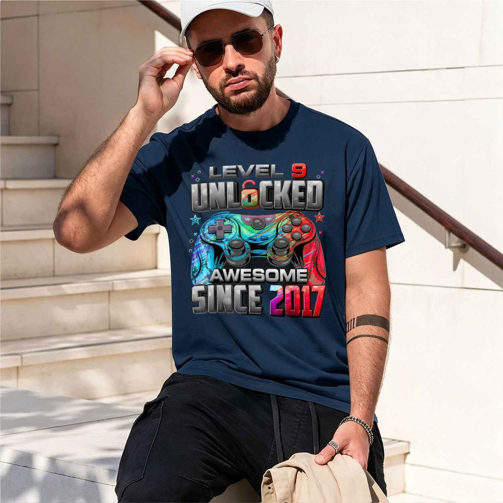 Level 9 Uned Awesome Since 2017 9th Birthday Gaming Tshirt Summer Shortsved Breathable Sweatwking Versatile Trendy 2026 New M