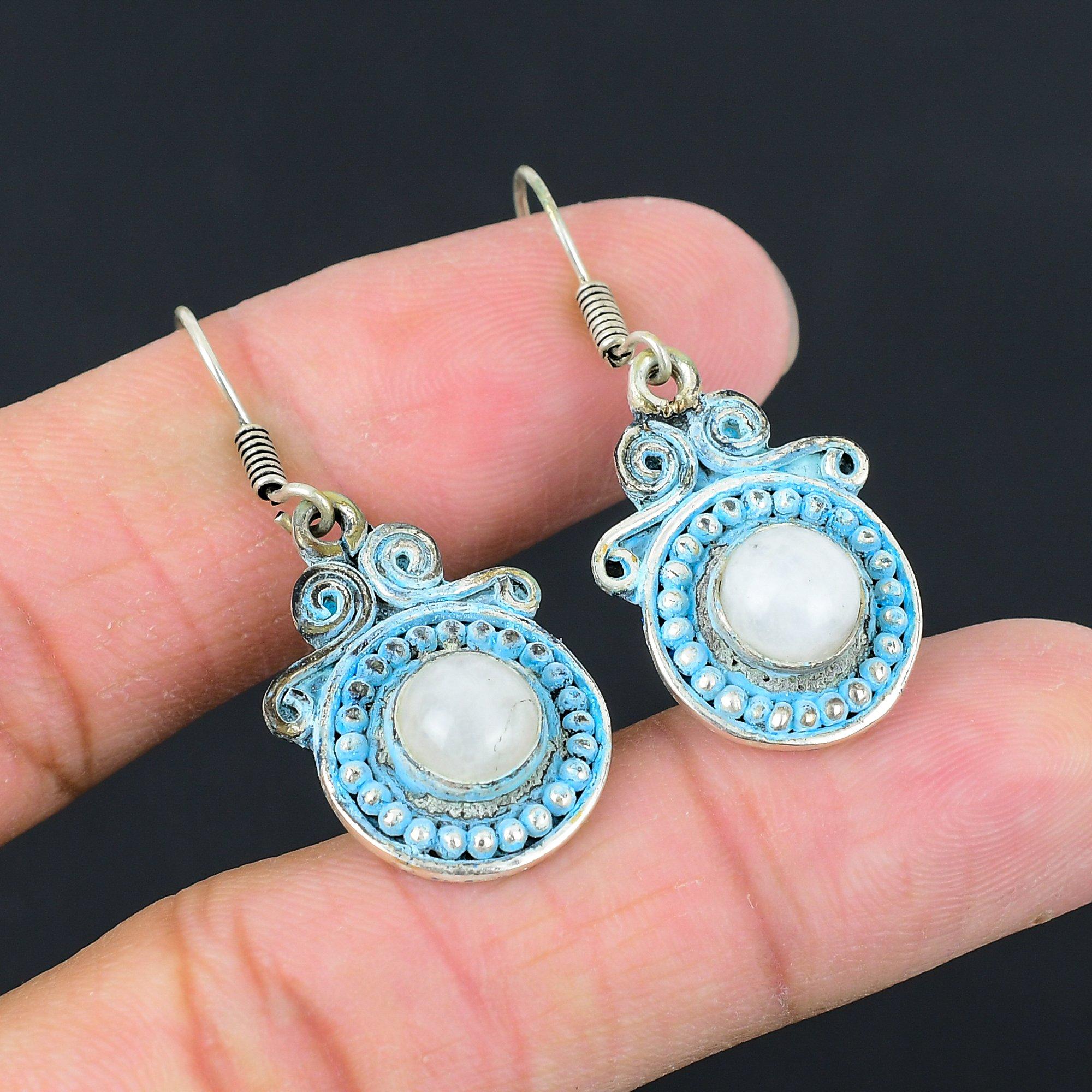 

Хэллоуинская распродажа Радужный лунный камень Камень Серебро 925 пробы Висячие серьги-капли Ювелирные изделия