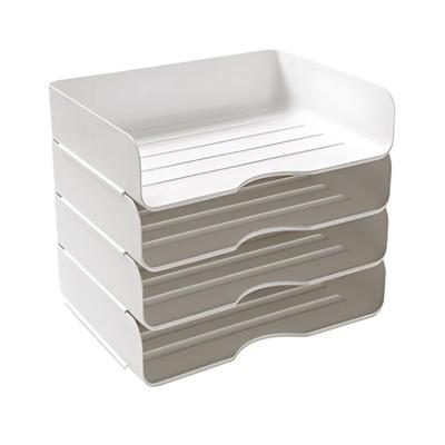 DIZLAS Horizontal Document Tray, 4 Tiers, Storage Case, A4 Size, White, Document Case, Desktop Storage, Letter Tray, Shallow File Organizer
