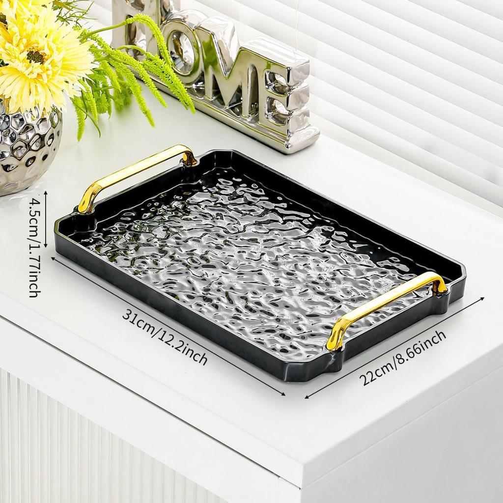 Luxurious Rectangular Shockproof Tea Cup Coaster with Gold Edge - Multi-functional Storage Tray for Living Room
