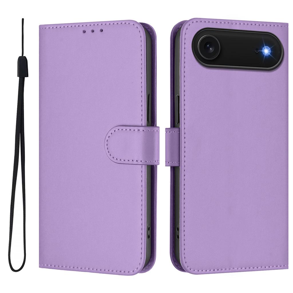 For iPhone 17 Air Case Solid Color Wallet Leather Phone Cover with Strap