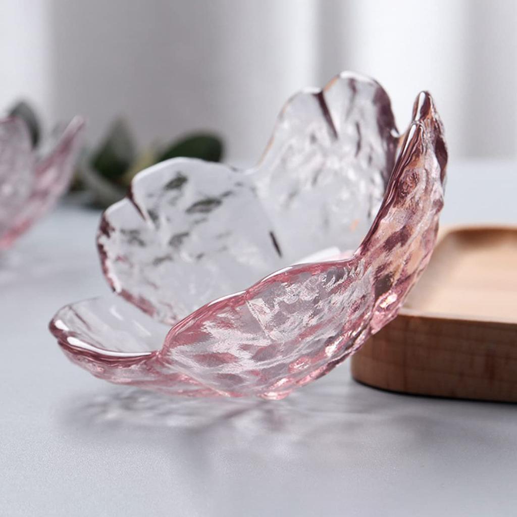 Pink Glass Bowls Set of 3/6, Small Dip Bowls Sauce Plates - Japanese Sakura Flower Cherry Blossom Shaped Bowl for Dessert