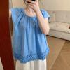 Summer New Loose Splicing Fungus Lace Design Commuter Shirt Women