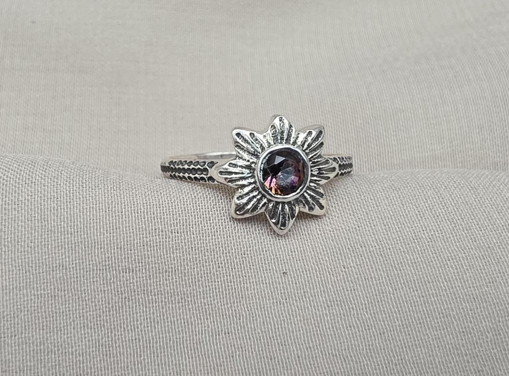 Mystic Topaz Ring: 925 Sterling Silver Rainbow Gemstone, Handmade Boho Jewelry Flower Ring