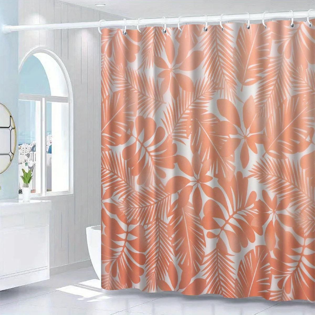 

Tropical Orange Leaf Pattern Shower Curtain, Polyester Bath Partition, Machine Washable, All-Season Bathroom Decor W60H190(CM)-1 Pcs
