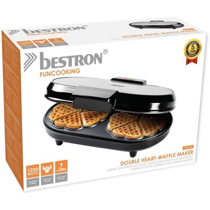 Bestron Gaufrier double pour gaufres classiques en forme de cœur, Gaufrier avec témoin de cuisson, 1200 Watts, Couleur: Argent
