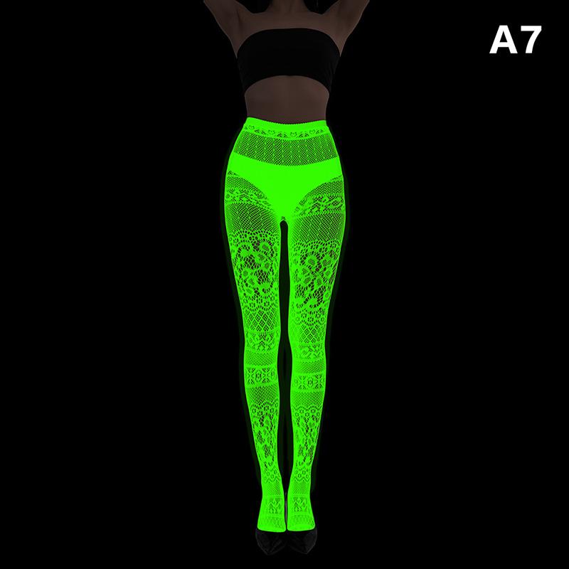 Leuchtende Fischernetzkniestrümpfe Netz Hohl Leuchtende Basis Socken Glänzende Strumpfhosen Strümpfe Damen Sexy Druck Nachtleuchtende Strümpfe