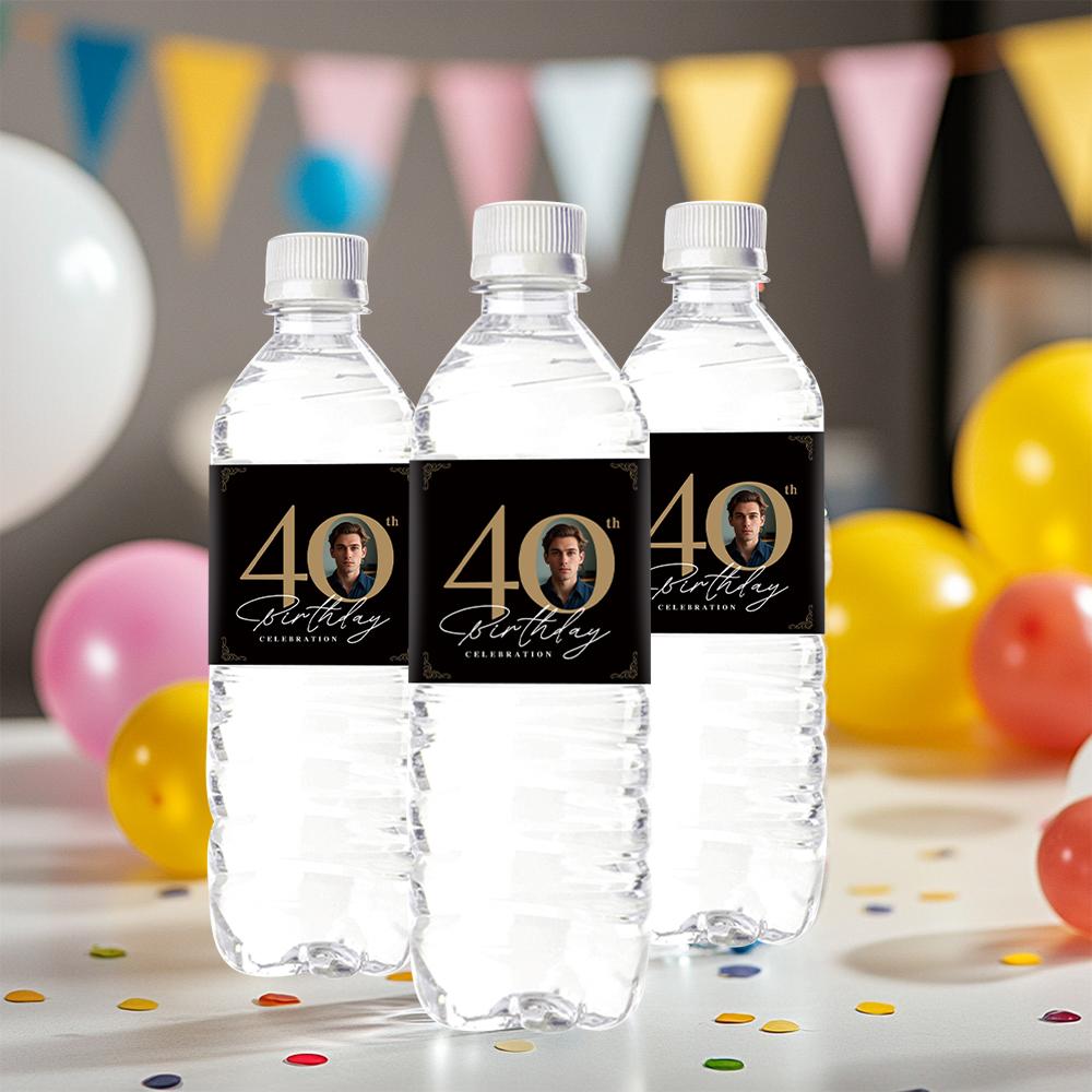 30pcs Custom 30 40 50 60 70th Birthday Party Bottle Sticker with Personalised Face Photo for Adult Birthday Party Decorations