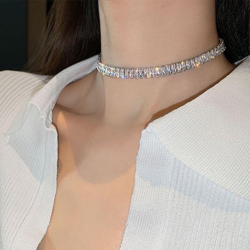 

and American Style Full Diamond Crystal Necklace for Women 2026 New Popular Model Light Luxury Niche Fashion Personalized Choker Clavicle Necklace Silver