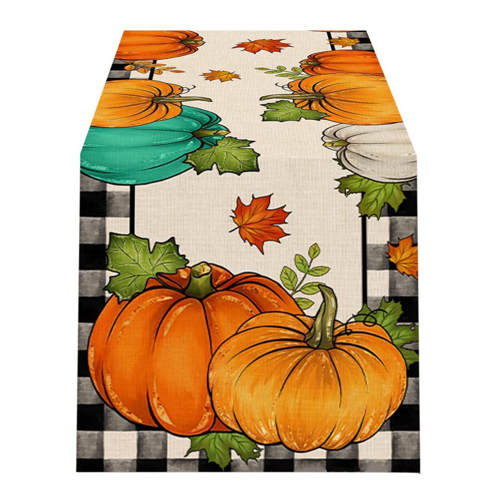 Pumpkin Linen Table Runner Festive Home Decor Table Runner Thanksgiving Party Table Runner with for Stain-proof for Hotel