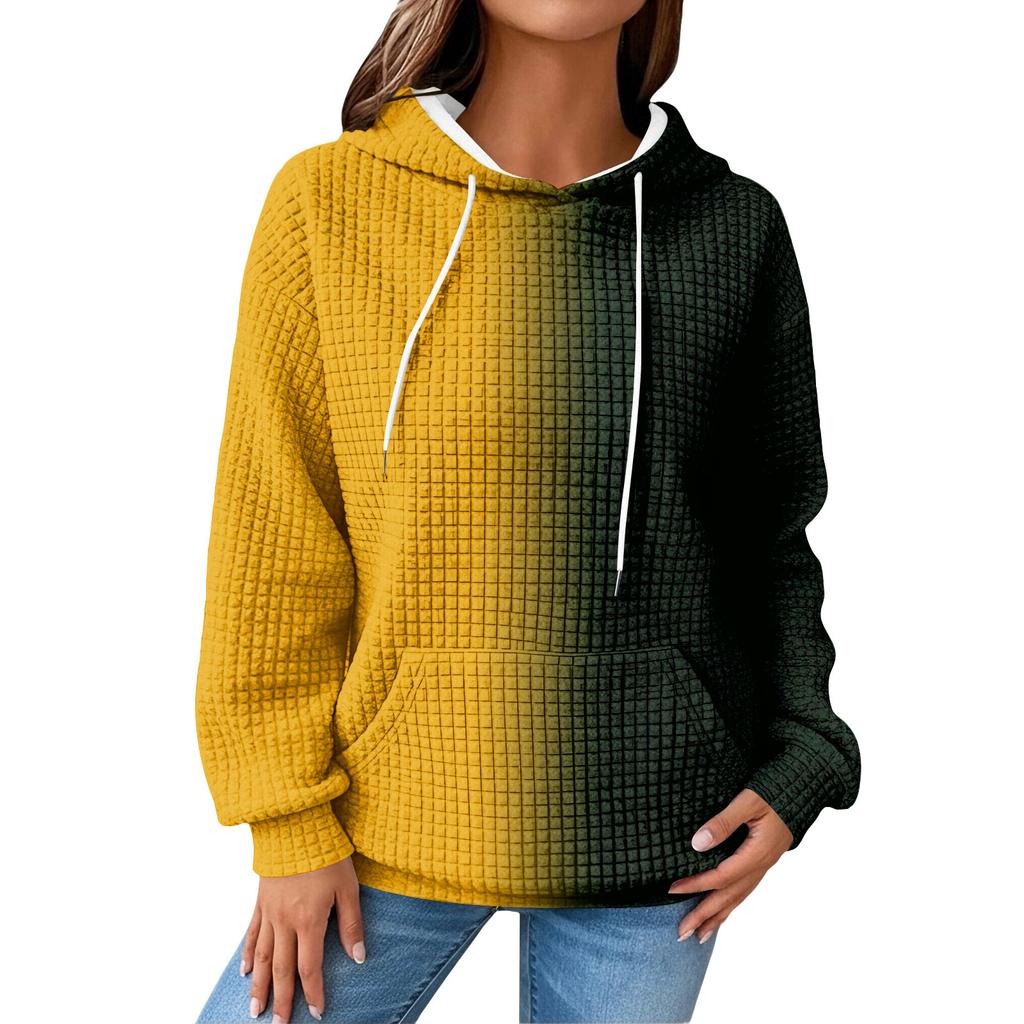 Sweat à capuche en tricot pour femme, Pull à manches longues avec poche, Coupe décontractée, Sweat-shirt pour le quotidien/l'extérieur