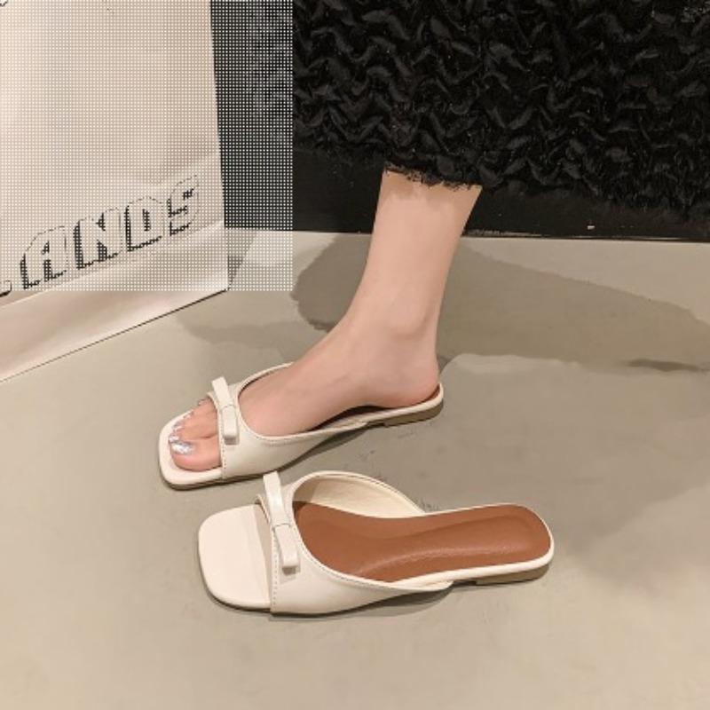 Open-toed cool slippers for women to wear summer new models with skirts, low-heeled bow slippers