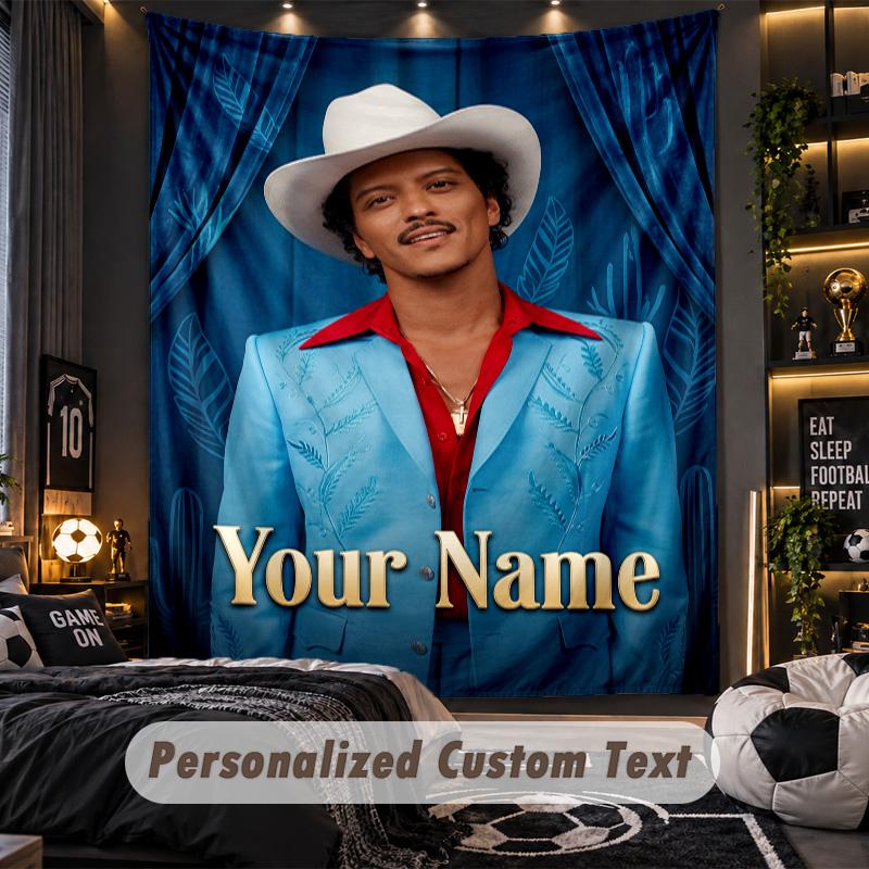 Personalized Wall Tapestry,Bruno Mars Custom Printed Name, Fabric Wall Art For Indoor Room Backdrop
