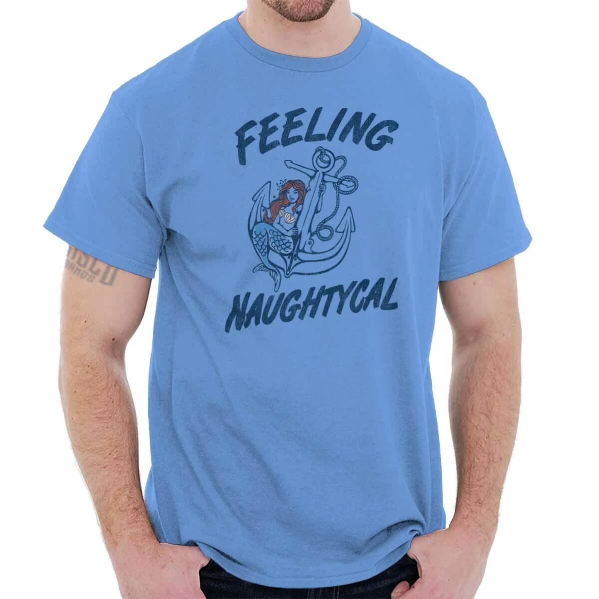 Cute Nautical Mermaid Anchor Feeling Naughty Womens Graphic Crewneck T Shirt Tee M