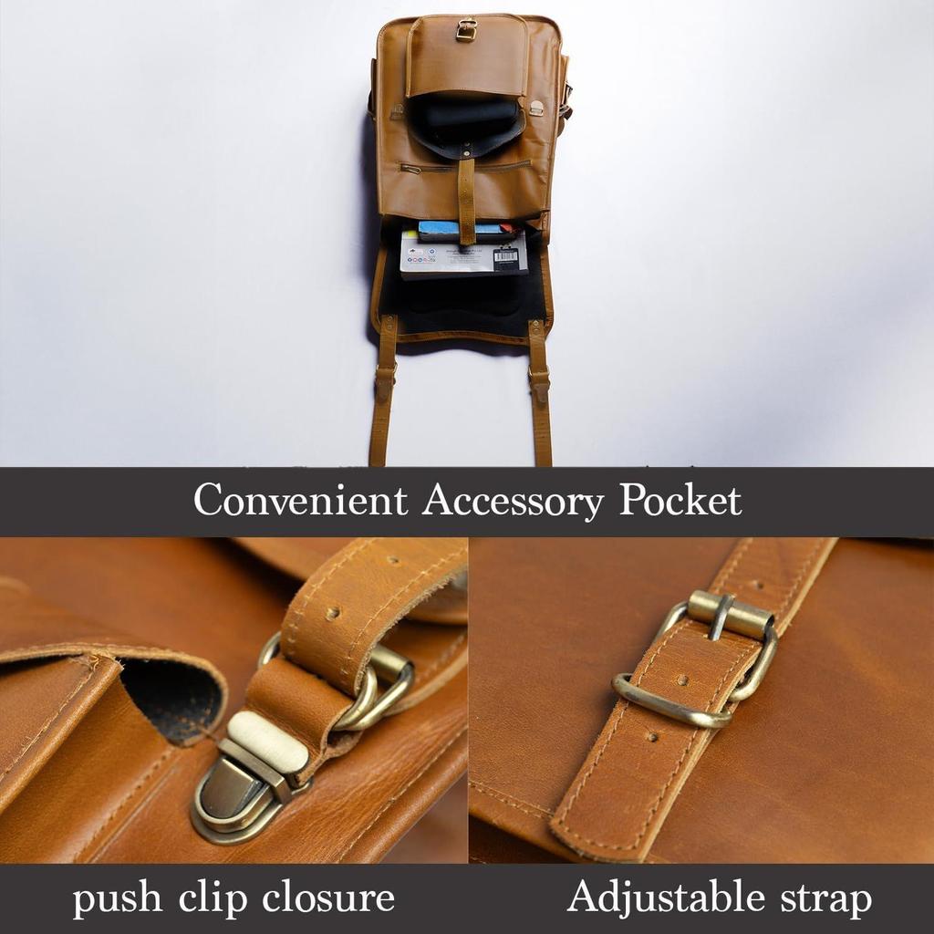 Vintage Full Grain 21 Inch Leather Laptop Large Backpack Casual Bookbag Daypack Camping Travel Rucksack Knapsack