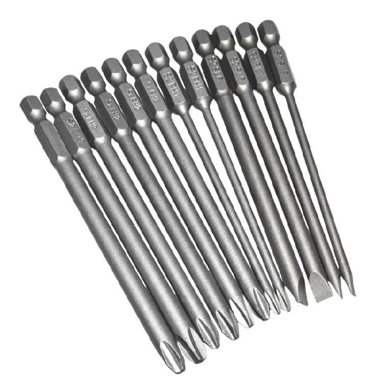12pcs Slotted Crosses Head Screwdriver Bit Collection Alloys Steel Offering Sandblasted Surfaces with Hexagonal Shank