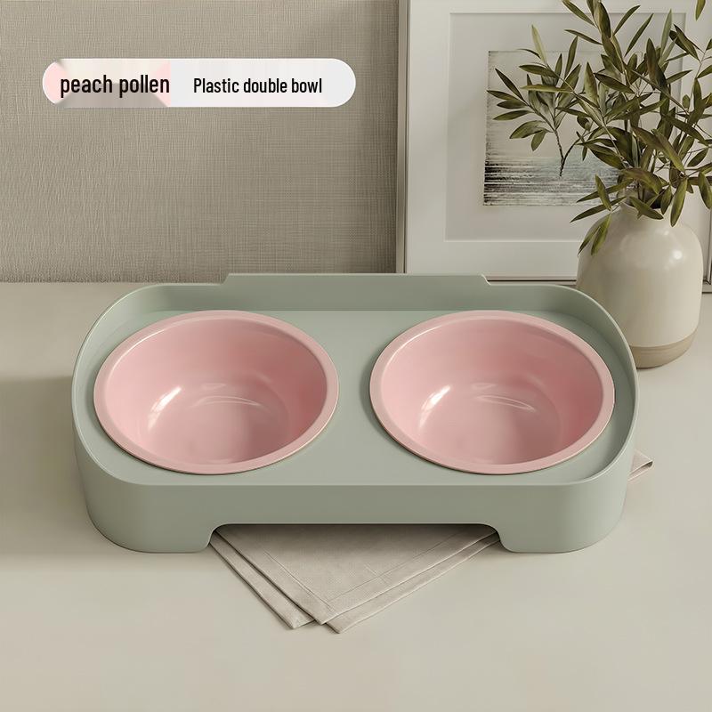 Eco-friendly Double Cat & Dog Bowl: Slanted Design for Cervical Protection - Food & Water Bowl
