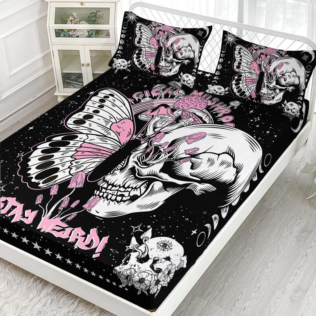 Butterfly Skull Personalized Pattern Mattress Three-Piece Digital Printing Bedding Set Children Adult
