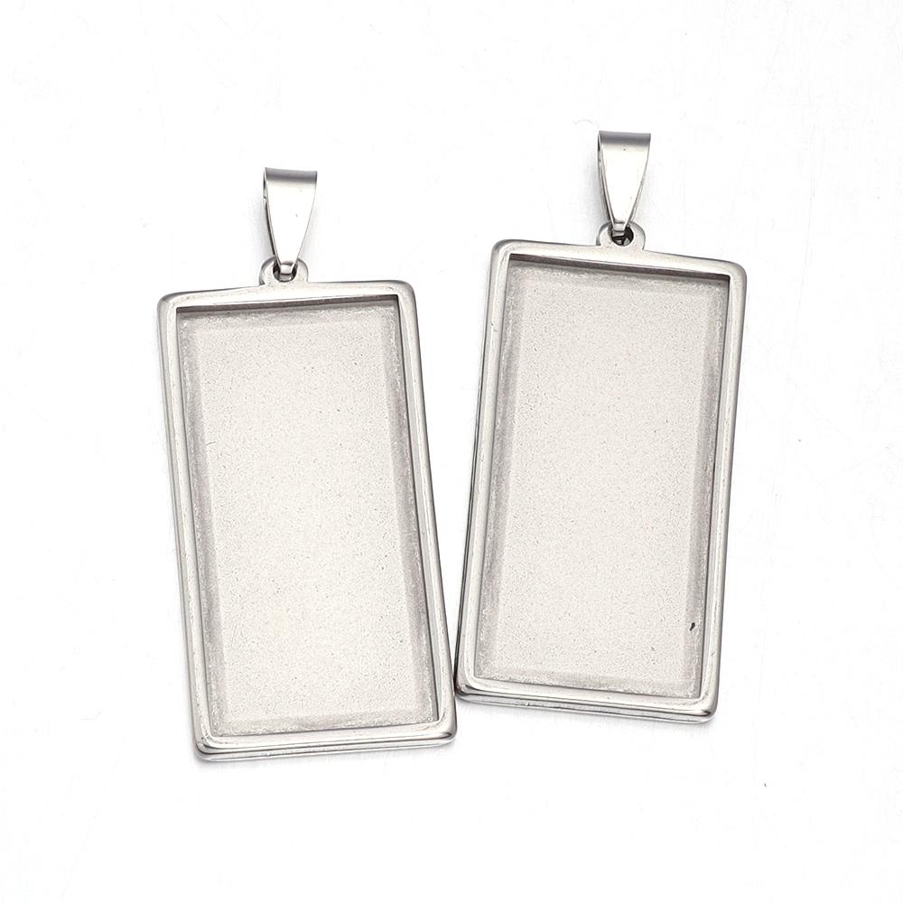 2pcs/lot Rectangle Cabochon Base Settings Stainless Steel Gold Blank Bezel Pendant Trays For Jewelry Making DIY Charm Necklace