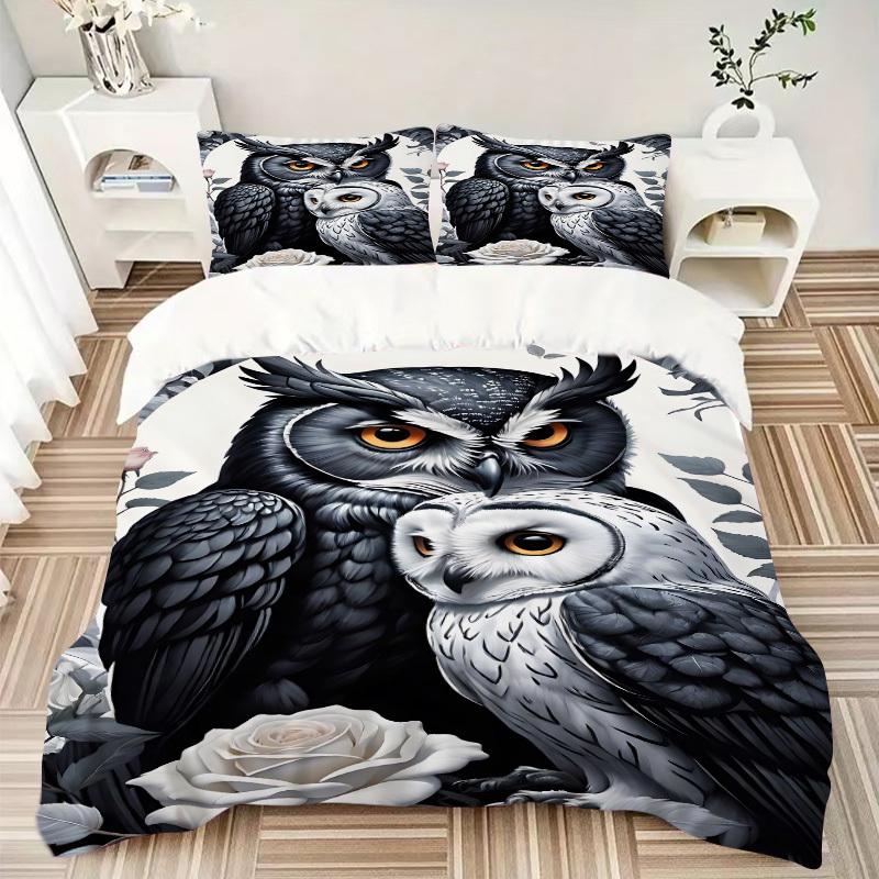 3pcs Owl Art Print Duvet Cover Set - Machine Washable, Includes 1 Cover and 2 Pillowcases, No Core Included yy251013124