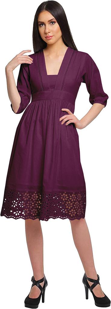 Moomaya Solid Midi Dress For Women Plus Size Lace Details Clothing Summer