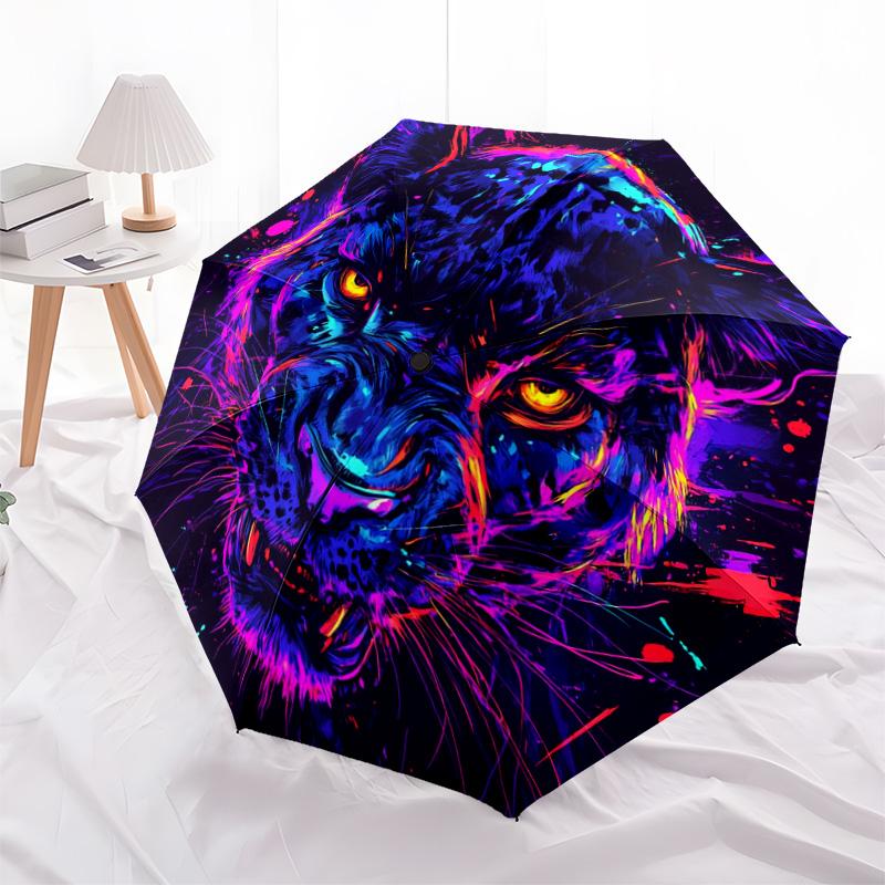 1 PC Automatic Folding Umbrella - Panther Abstract Artwork Pattern, Portable & Foldable Design with 8 Ribs, Christmas Birthday Gifts