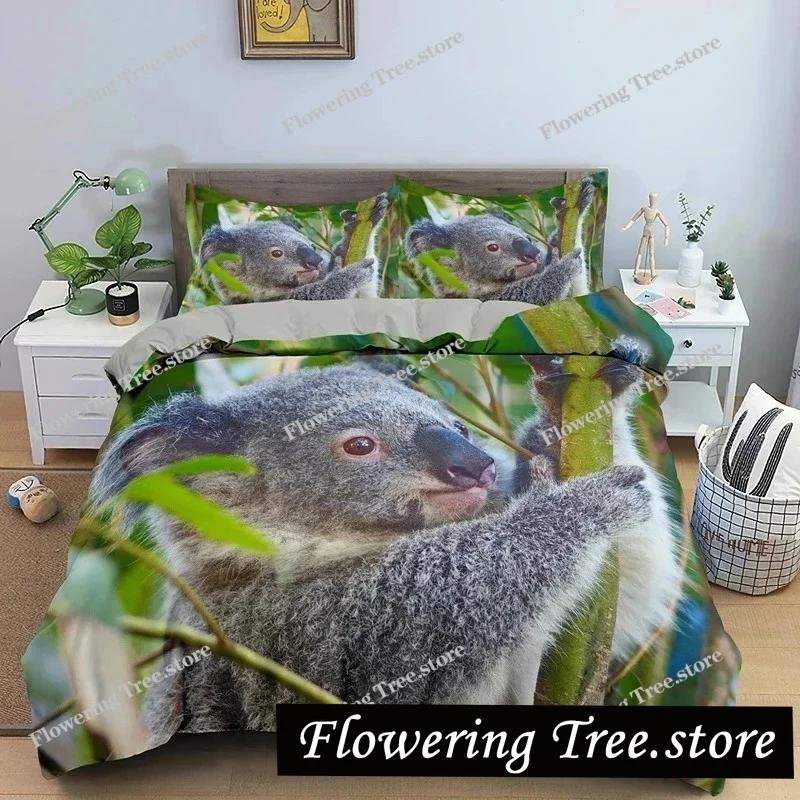 Cartoon Koala Duvet Cover King Queen Lovely Animal Bedding Set for Kids Teens Adults Wildlife Quilt Cover with Pillowcase