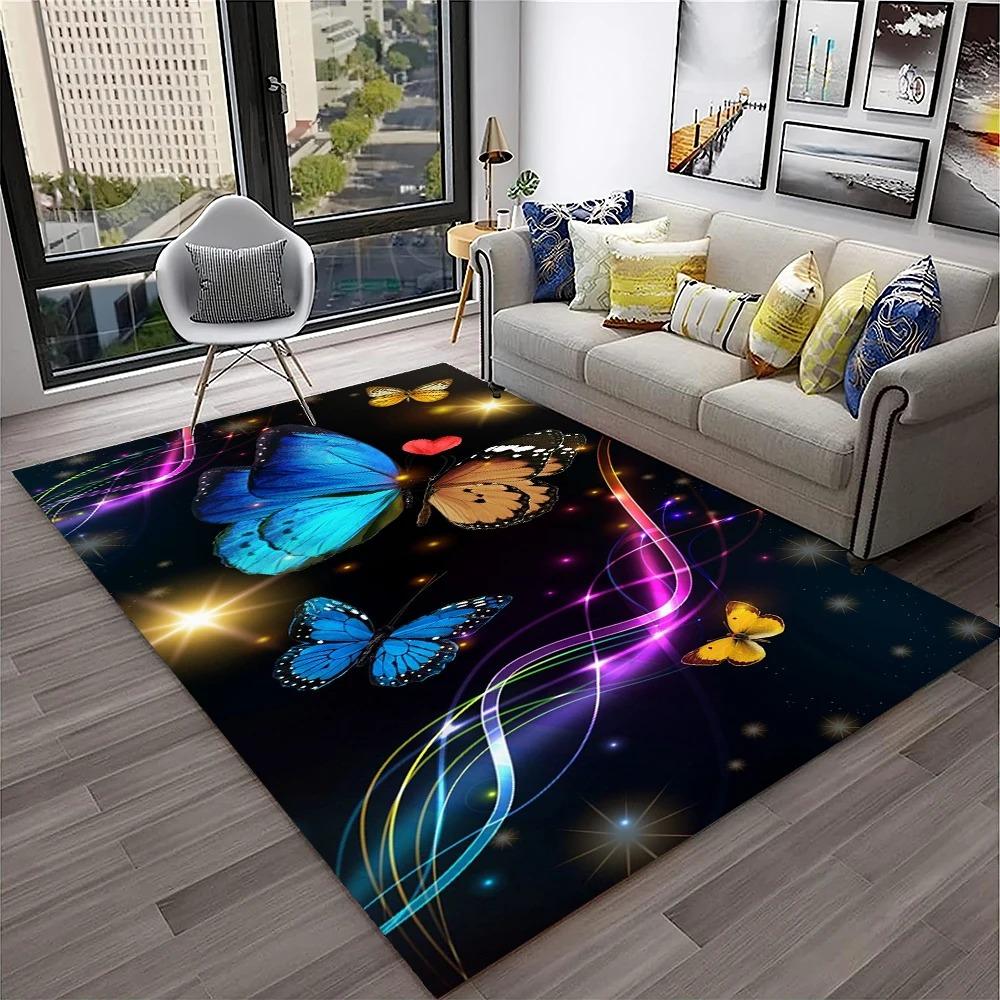 3D Luxury Dream Butterfly Flower Carpet Non-slip Floor Mat for Home Living Room Bedroom Sofa Washable Kid Play Area Decor Rug