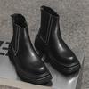 2024 Autumn Men's Fashionable Square-Toe Thick-Soled Zipper Mid-Tube Martin Boots